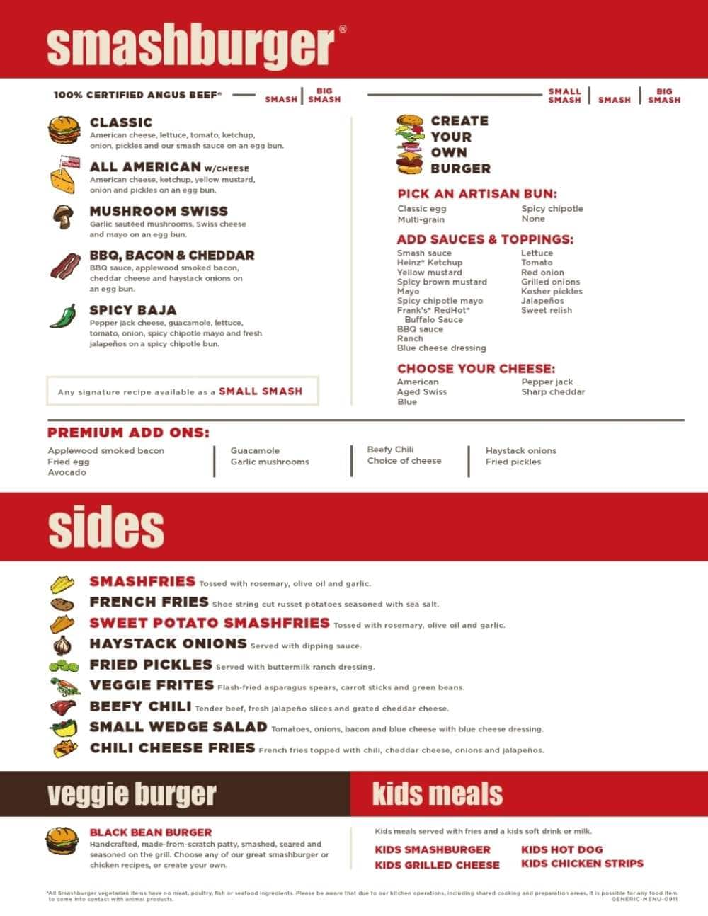 Smashburger Menu, Menu for Smashburger, Atlantic Beach, Jacksonville