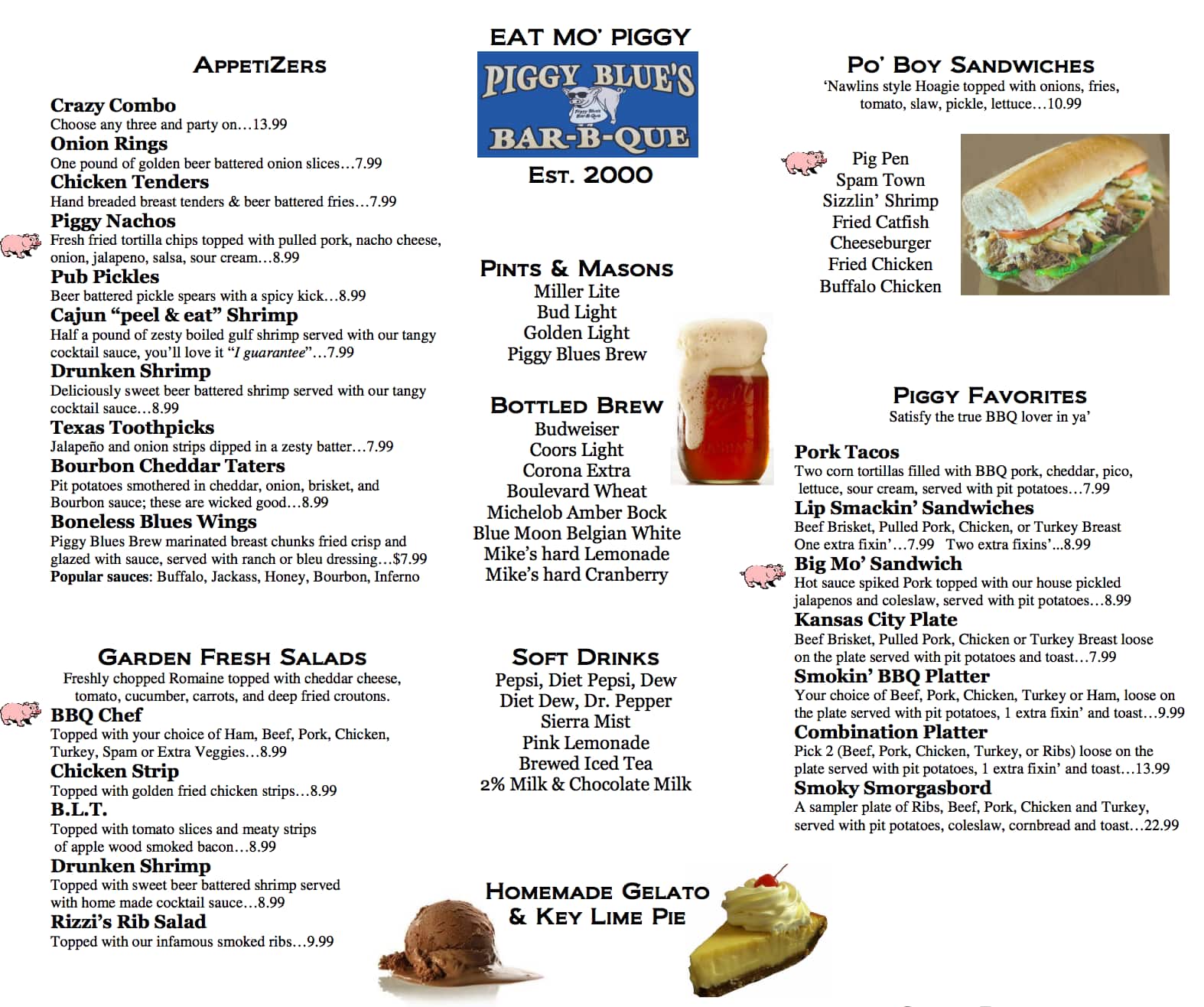 Menu at Piggy Blue's BarBQue, Austin