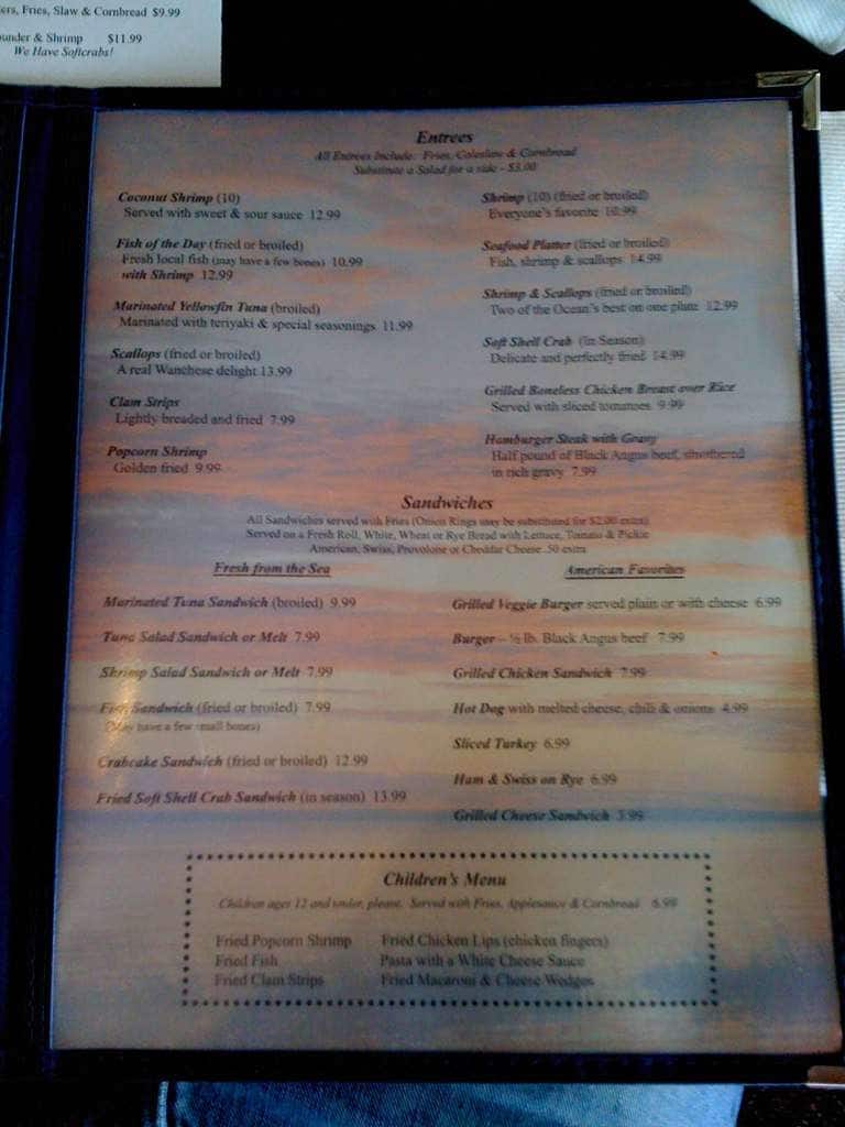 Sugar Creek menu, Menu restauracji Sugar Creek, Nags Head, Nags Head