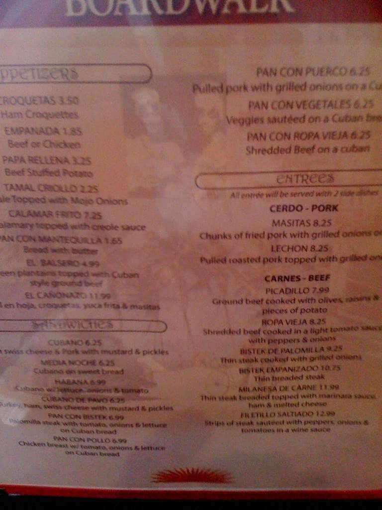 Menu at Habanas boardwalk cuban restaurant, Tallahassee