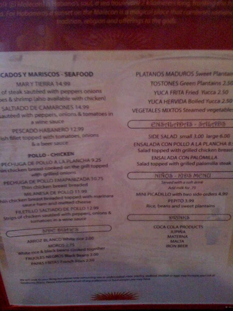 Menu at Habanas boardwalk cuban restaurant, Tallahassee