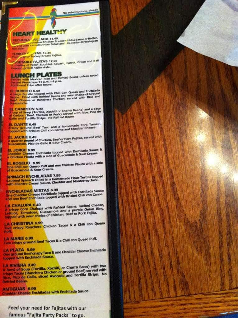 Menu at Ninfa's Mexican Restaurant, Waco
