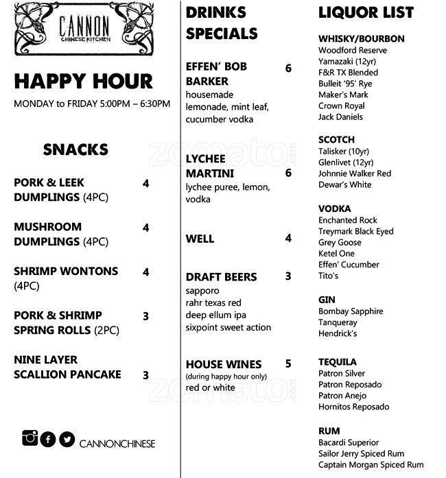 Menu at Cannon Chinese Kitchen restaurant, Fort Worth