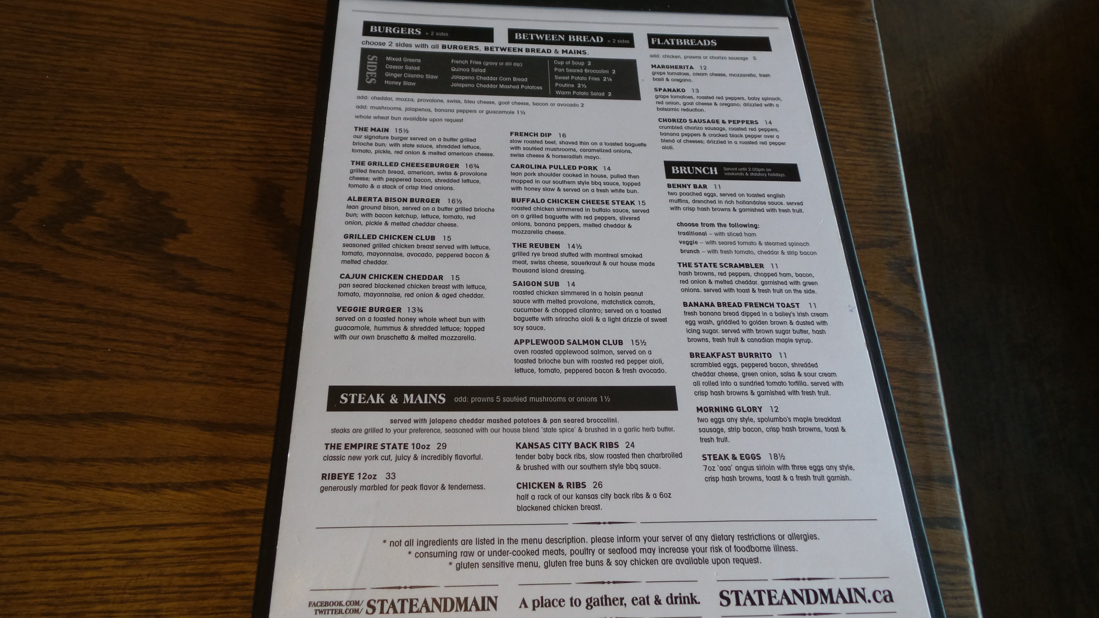 state and main kitchen and bar menu