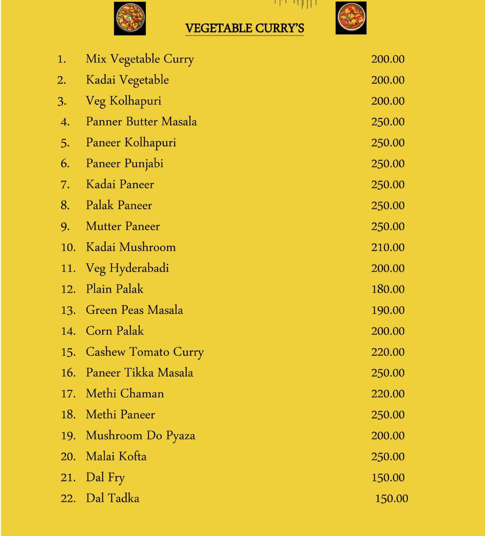 Menu of Star Drive, Madhurawada, Vizag