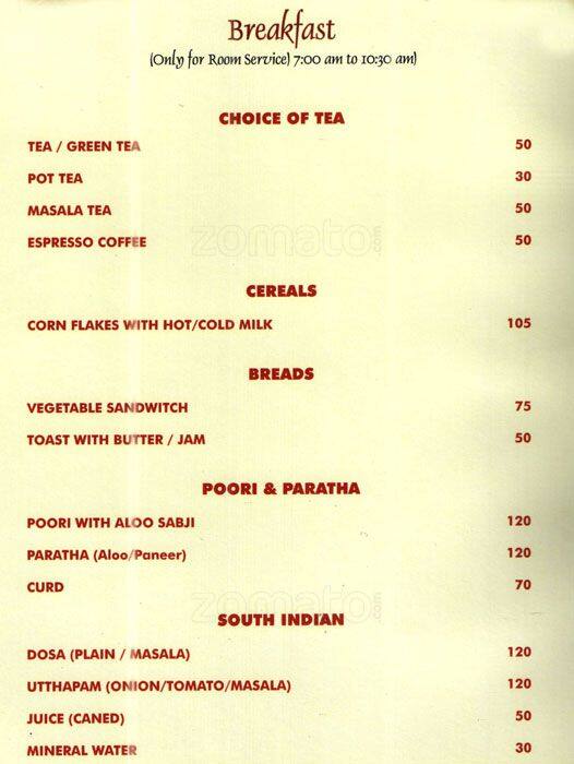 Hotel Millennium menu