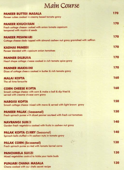 Hotel Millennium menu