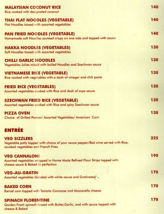 Hotel Millennium menu