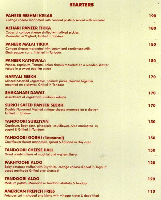 Hotel Millennium menu