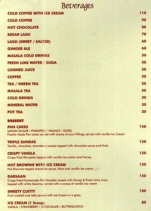 Hotel Millennium menu
