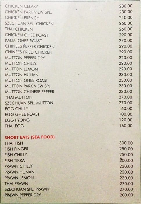 Park View menu
