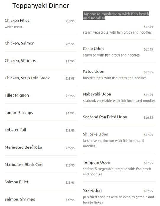 New Generation Sushi menu