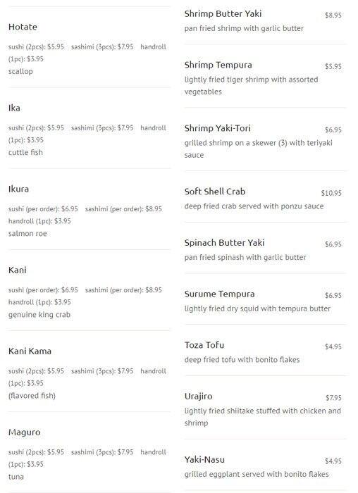 New Generation Sushi menu