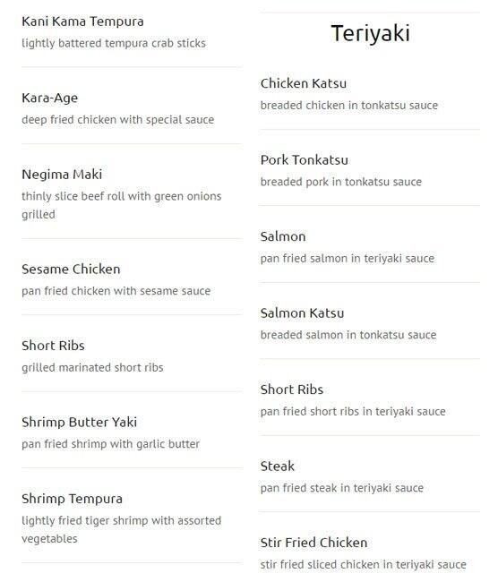 New Generation Sushi menu