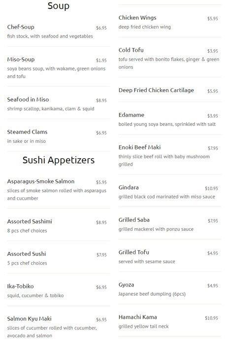 New Generation Sushi menu