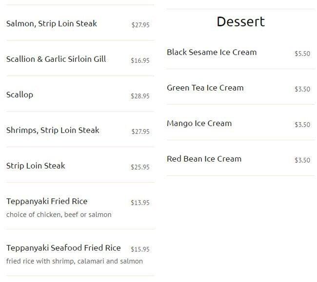 New Generation Sushi menu