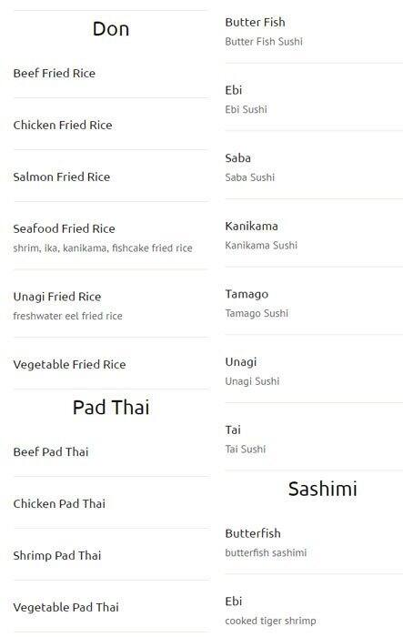 New Generation Sushi menu