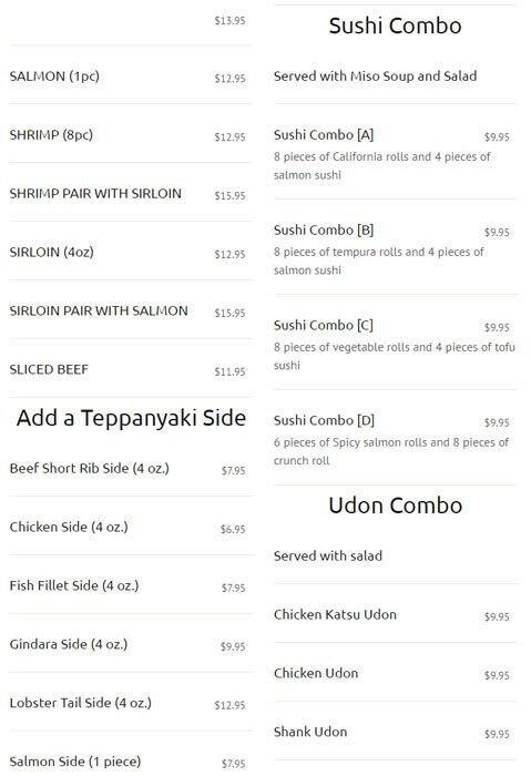 New Generation Sushi menu