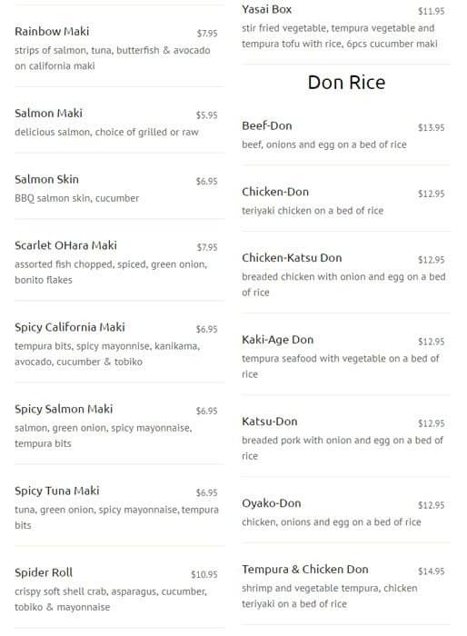 New Generation Sushi menu