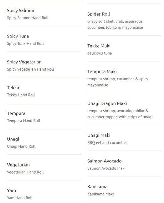 New Generation Sushi menu