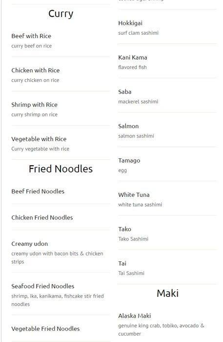 New Generation Sushi menu