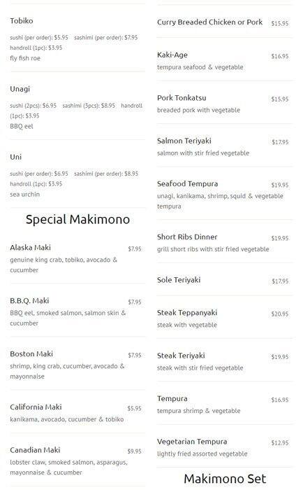 New Generation Sushi menu