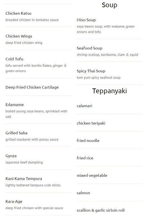 New Generation Sushi menu