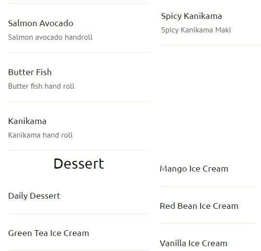New Generation Sushi menu