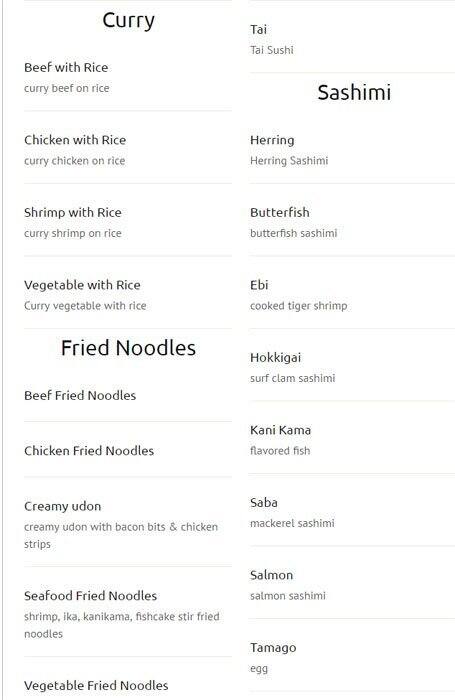 New Generation Sushi menu