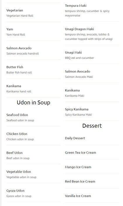 New Generation Sushi menu