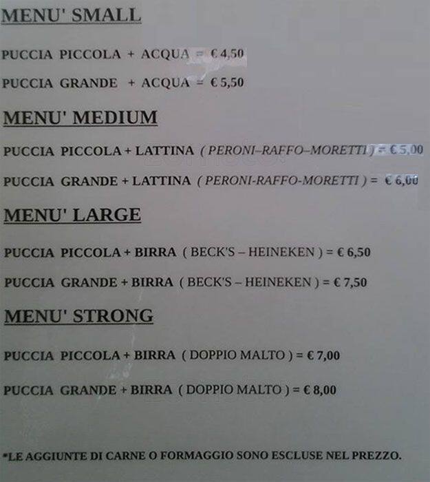 Pucceria Poldo menu