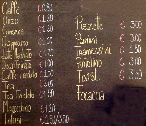 Menu di Macchiato caffè 