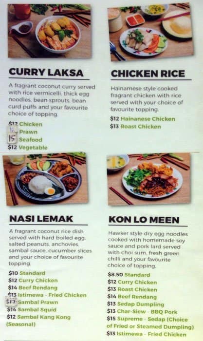 Menu at Sedap restaurant, Eastgardens