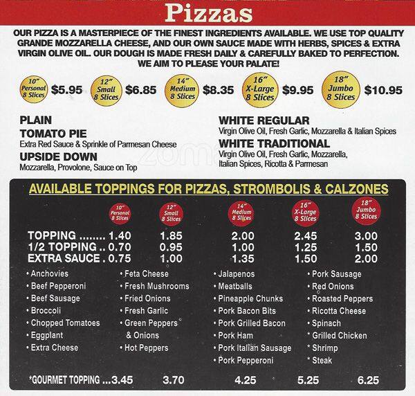Bally's II Pizza Menu, Menu for Bally's II Pizza, Stenton, Philadelphia