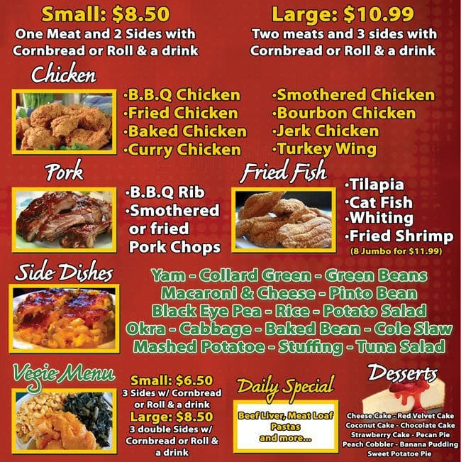 Menu At Queen s Soul Food Restaurant Charlotte