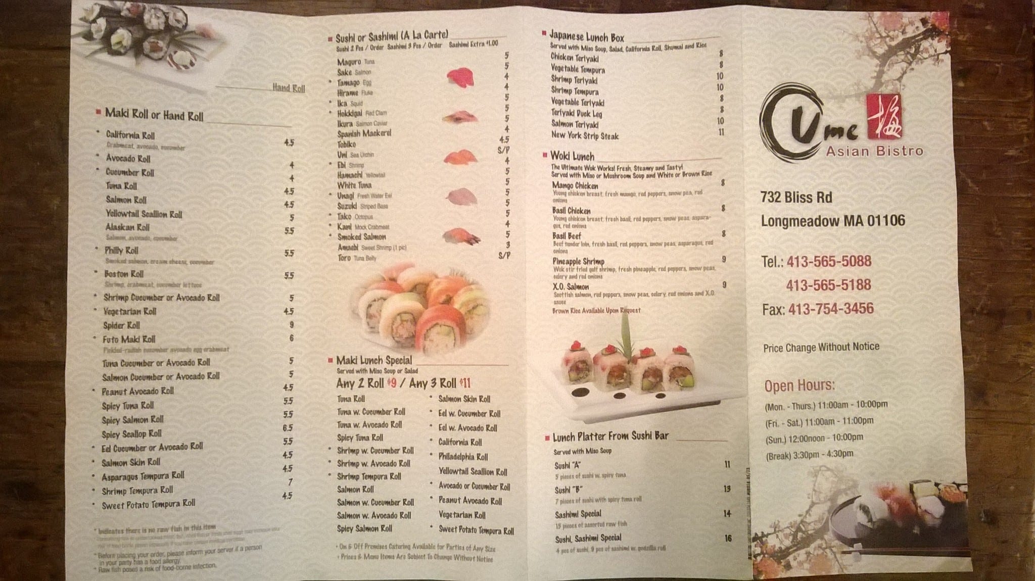 Ume Asian Bistro Menu, Menu for Ume Asian Bistro, East Longmeadow, East