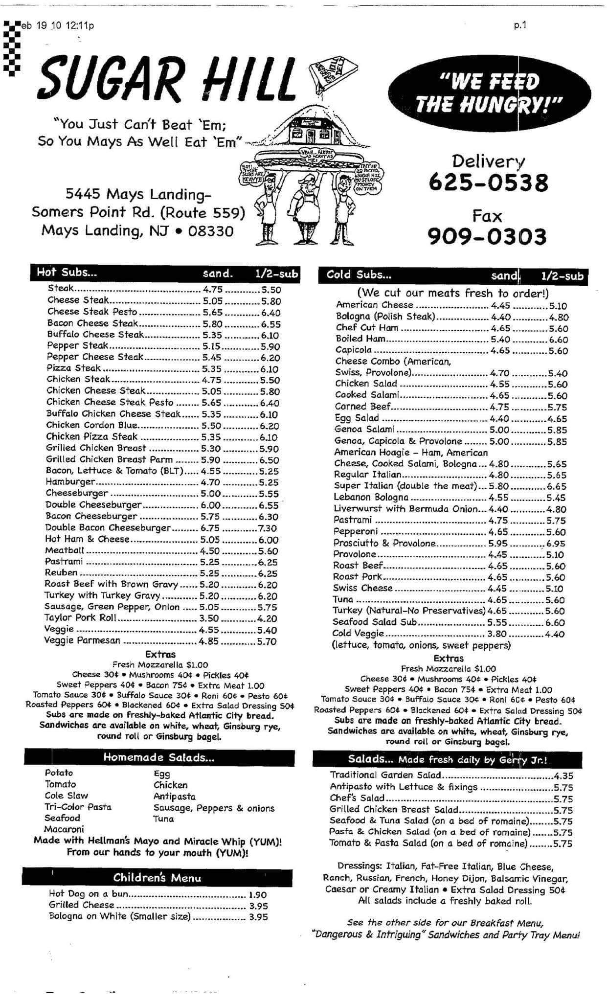 Sugar Hill Sub & Deli Menu - Urbanspoon/Zomato