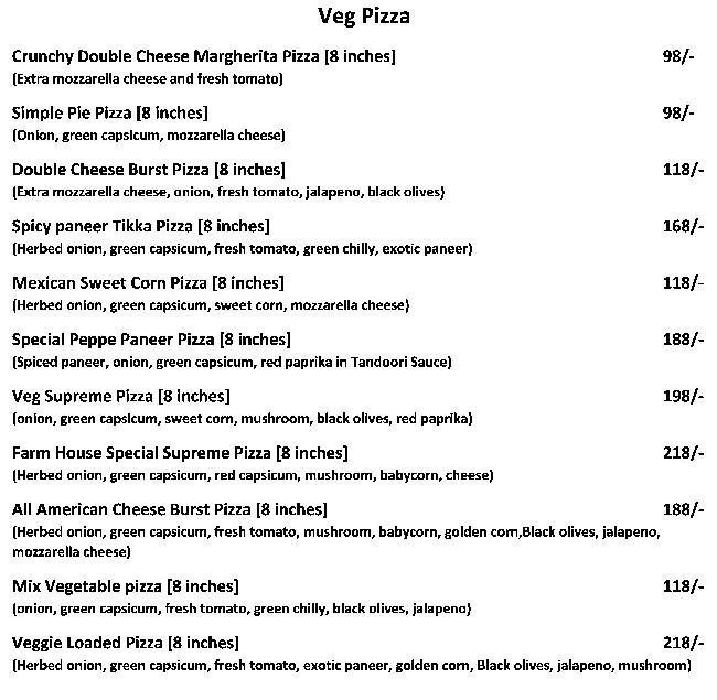 Menu of Pizza Patron, Thippasandra, Bangalore