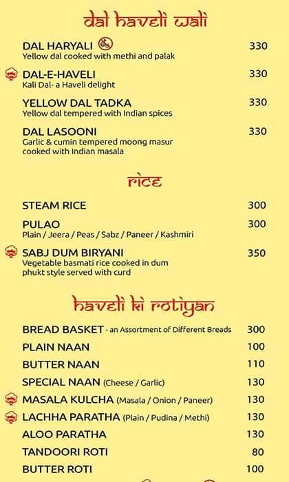 Haveli menu