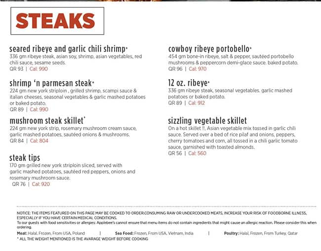 Applebee's menu