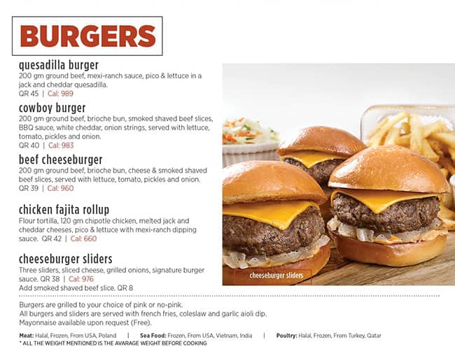 Applebee's menu