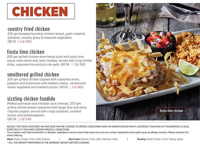 Applebee's menu