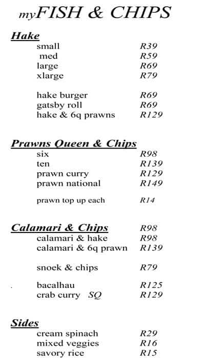 Menu at My Fish restaurant, Roodepoort, 2 Keith Avenue Coner