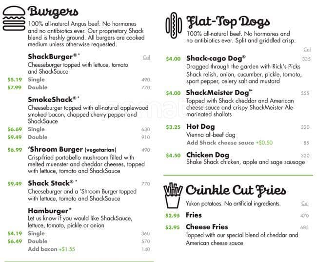 Shake Shack Prices Fast Food Menu Prices Induced Info