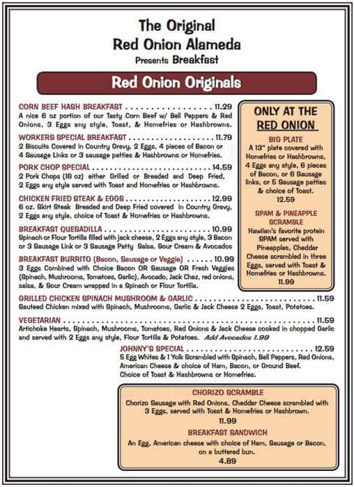 Original Red Onion Menu, Menu for Original Red Onion, Alameda, Alameda Urbanspoon/Zomato
