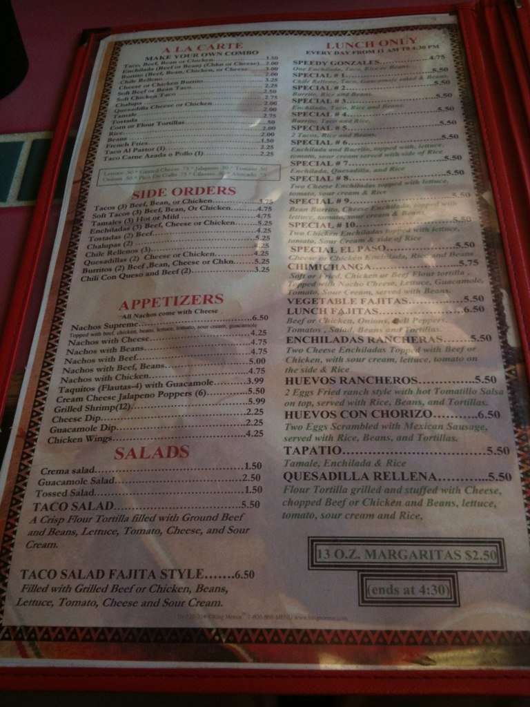 Menu at El Paso Mexican Restaurant, Woodbridge