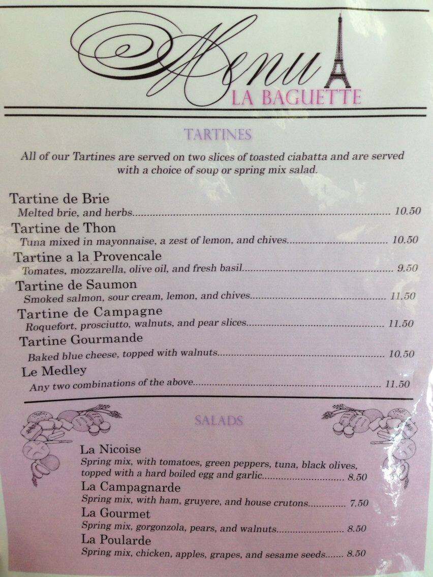 Menu at La Baguette cafe, Madison