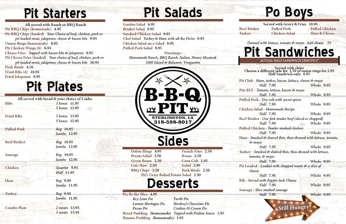 open pit bbq menu