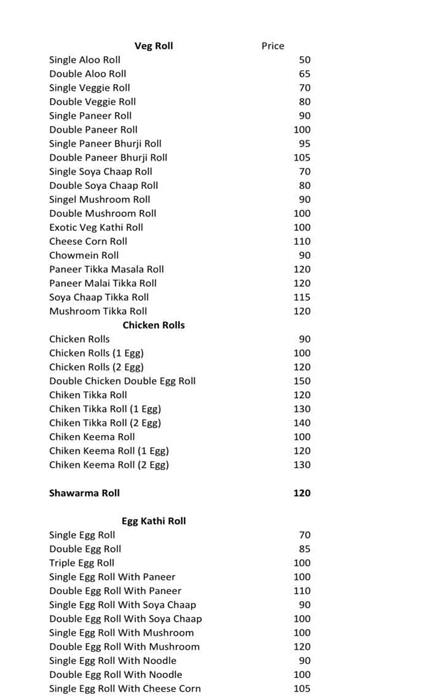 Menu of Rolls & Roll Express, Knowledge Park, Greater Noida