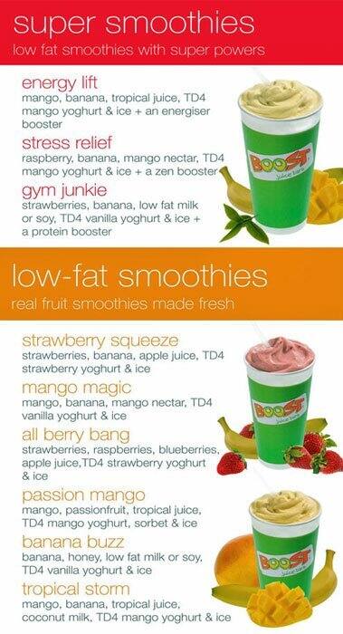 Boost Juice menu
